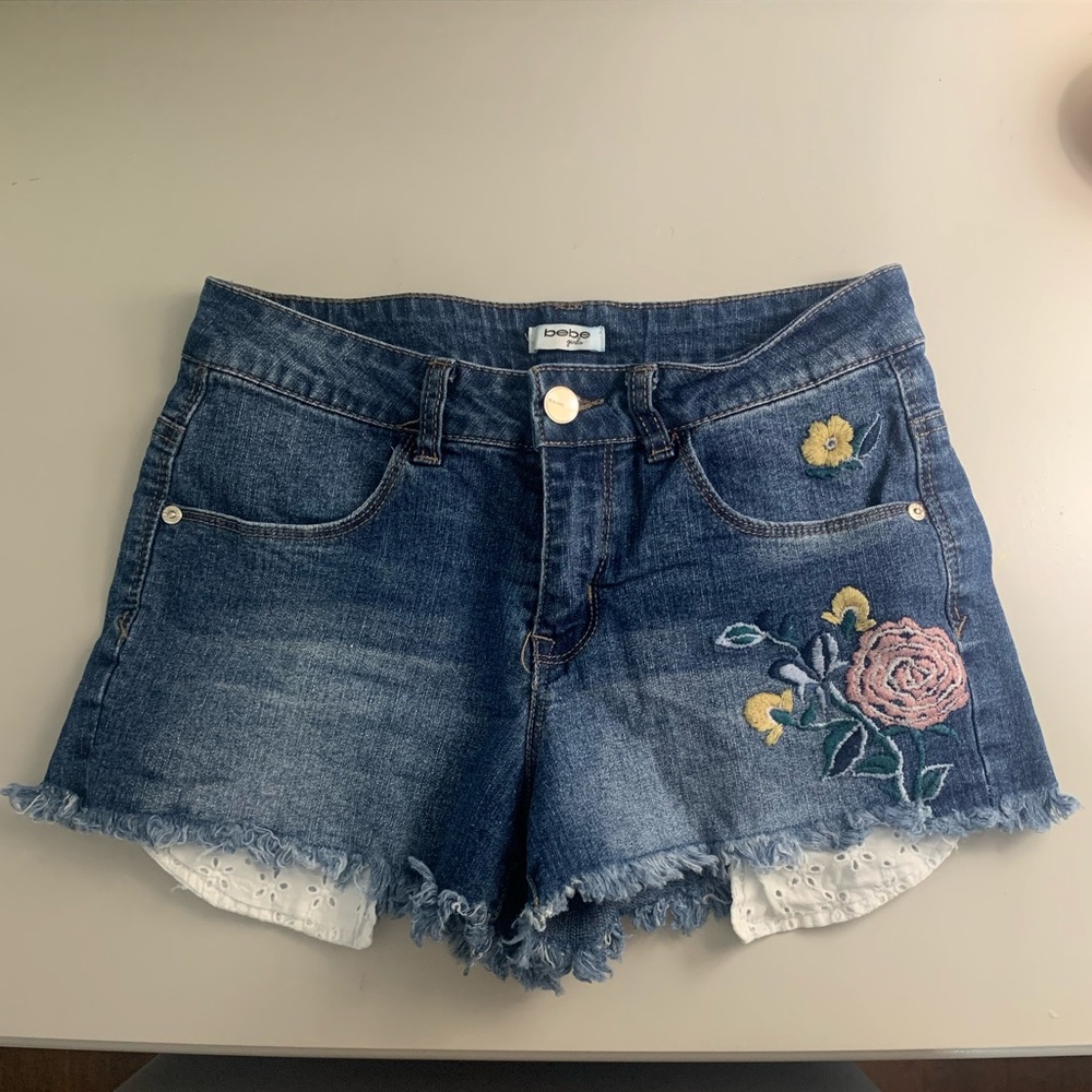Bebe Denim Embroidered Shorts